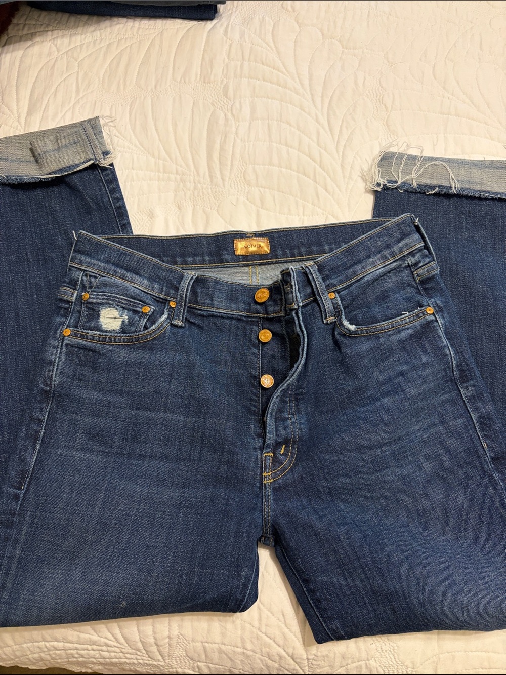 MOTHER High-Rise Dark Blue Button-Fly Jeans